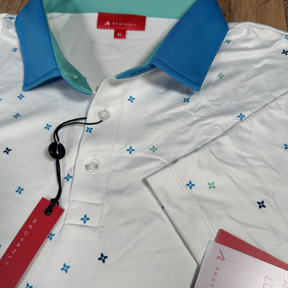 NEW Redvanly Men's Size XL Short Sleeve White  Blue Shirt Savile Polo Golf - Picture 2 of 9